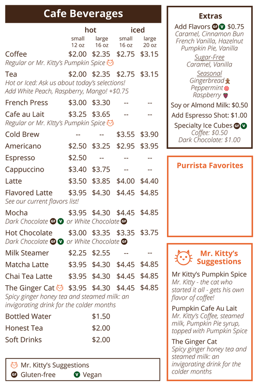 Menu Mew Haven Cat Cafe